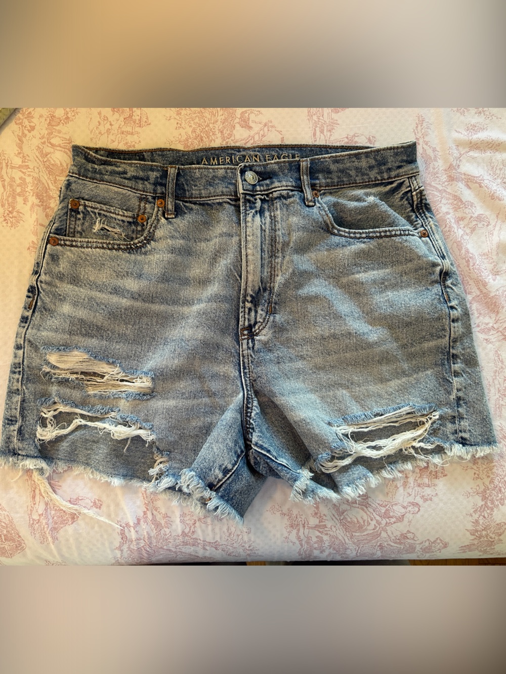 American Eagle Outfitters Light Blue Distressed High-Rise Jean Shorts